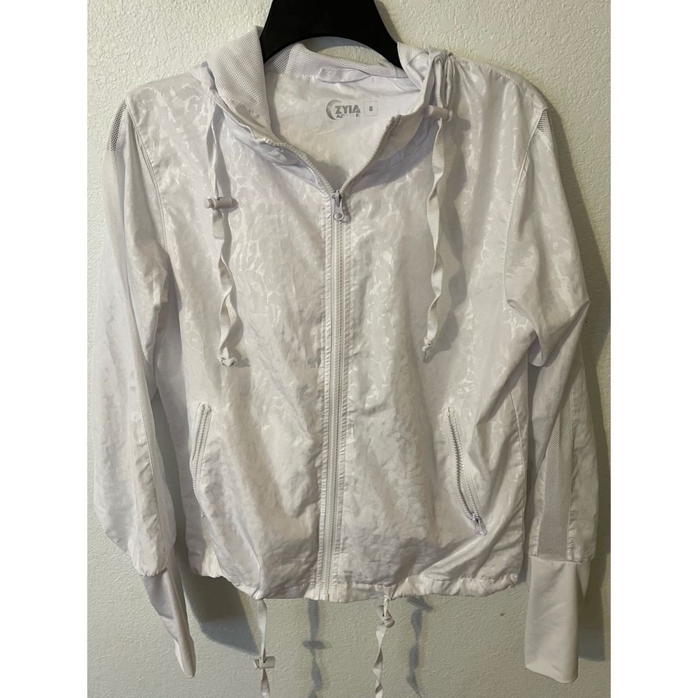 ZYIA Active Womens White Lightweight Hooded Jacket Full Zip Athletic Workout